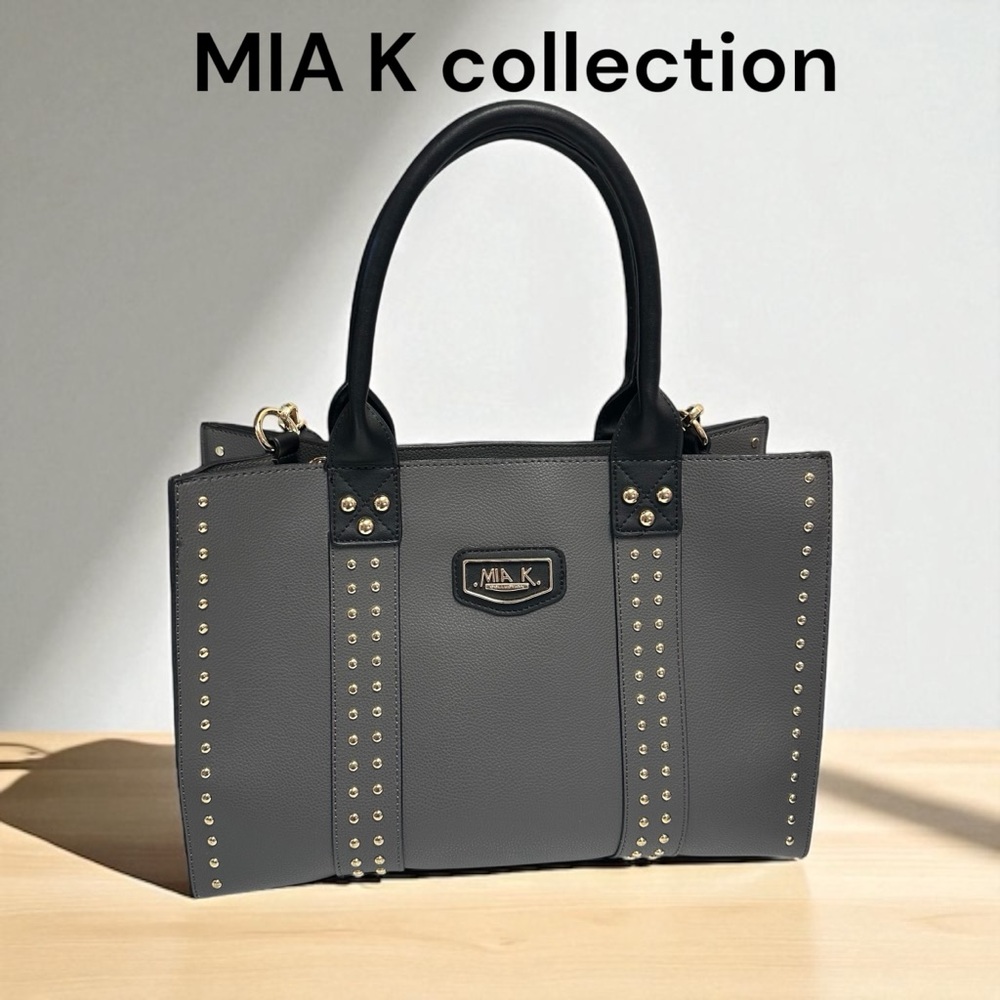 Mia K Collection color Davina gray Studded Women's tote  Bag with gold and black